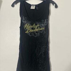 Harley-Davidson Black and Gold Graphic Fitted Tank Top
